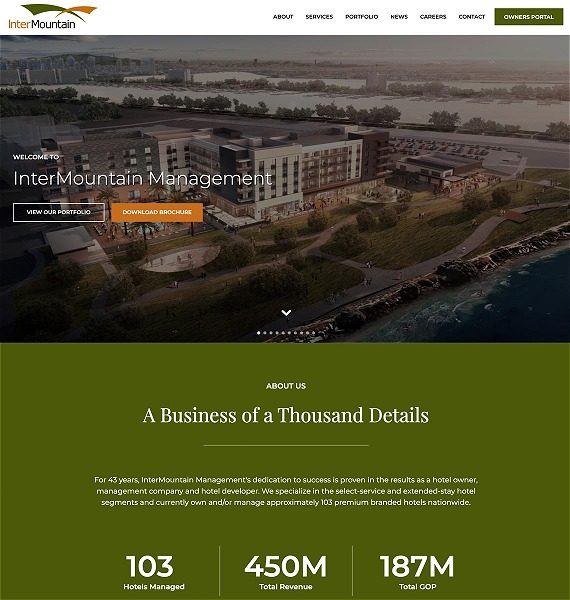 screenshot representing the InterMountain Hotels website in narrow view