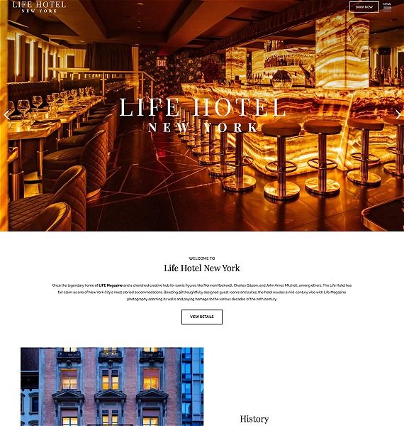 screenshot representing the Life Hotel New York website in narrow view