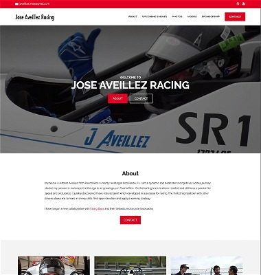 screenshot representing the Jose Aveillez Racing website in narrow view