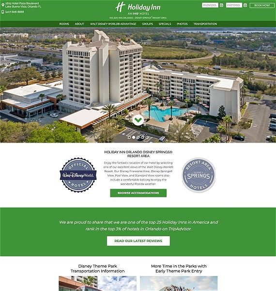 screenshot representing the Holiday Inn Orlando website in wide view