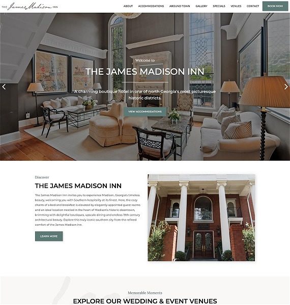 screenshot representing the James Madison Inn website in wide view