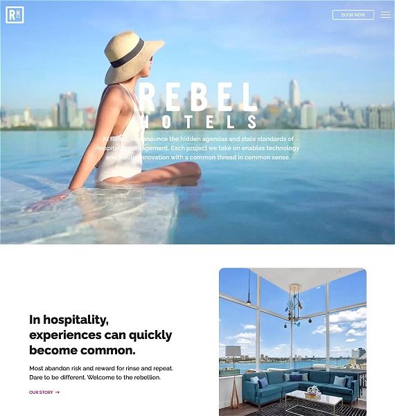 screenshot representing the Rebel Hotel Company website in wide view