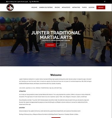 screenshot representing the Jupiter Traditional Martial Arts website in wide view