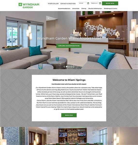 screenshot representing the Wyndham Garden Miami website in wide view