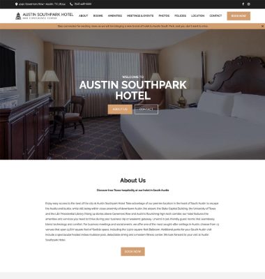screenshot representing the Austin Southpark Hotel website in wide view
